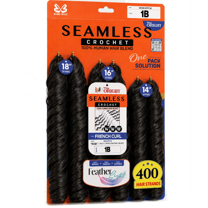 Bobbi Boss Seamless Crochet 100% Human Hair Blend French Curl 14"/16"/18" by Beauty Giant