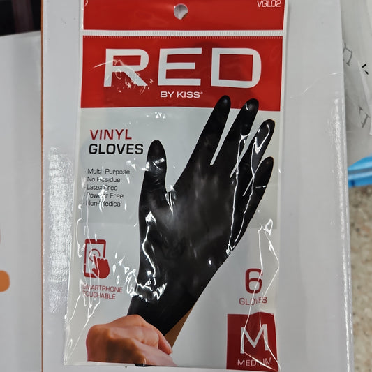 Red vinyl gloves med.