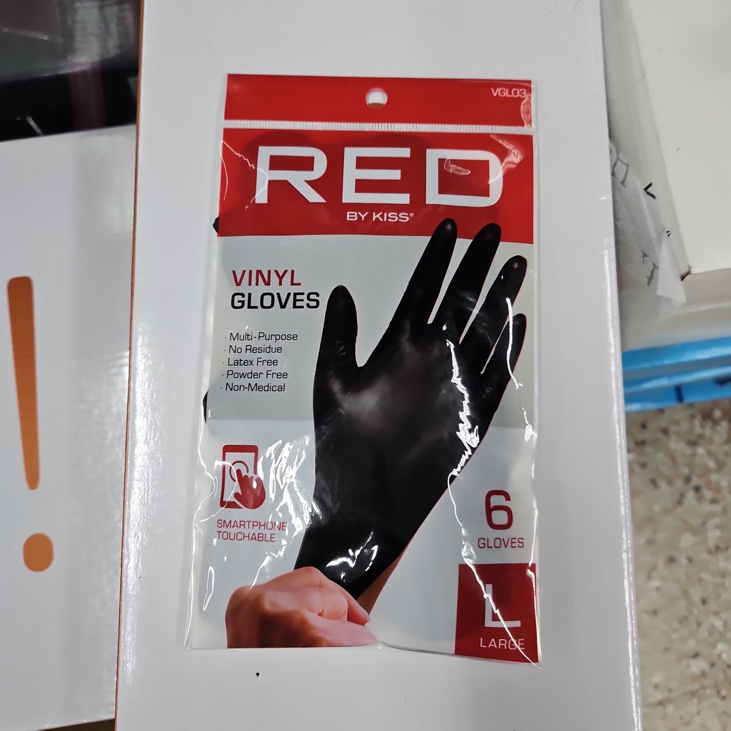 Red vinyl gloves large