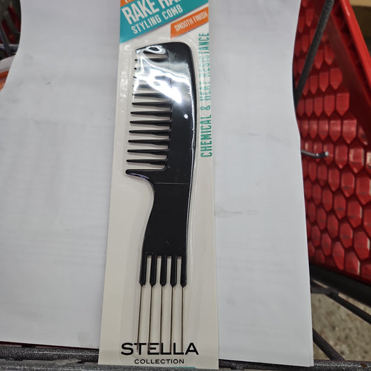 Stella rake handle comb with metal pik