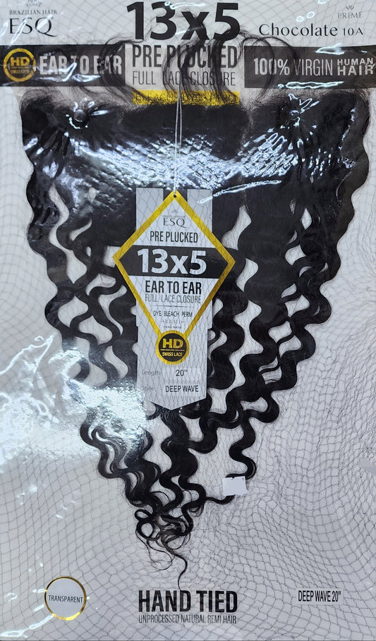 ESQ Pre Plucked 13x5 Ear To Ear Full Lace Closure Deep Wave