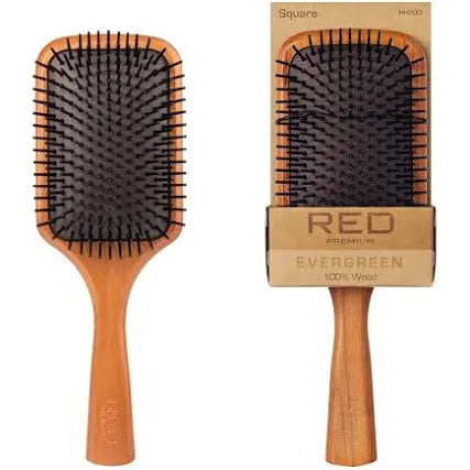 Red Premium Hair Brush Square Evergreen 100% Wood HH200