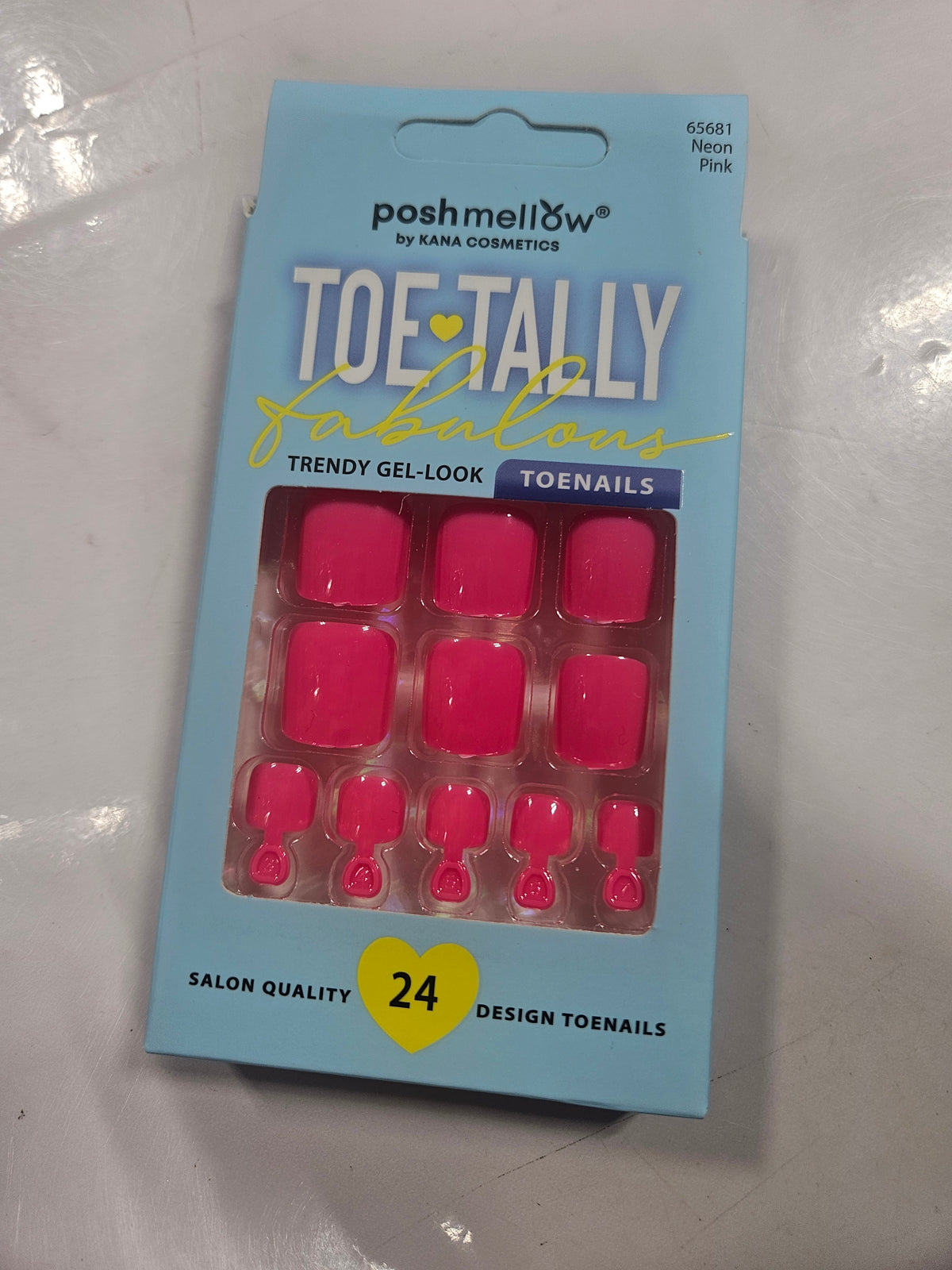 PoshMellow Toe Tally Trendy Gel Look toenails Neon Pink 65681 by Beauty Giant
