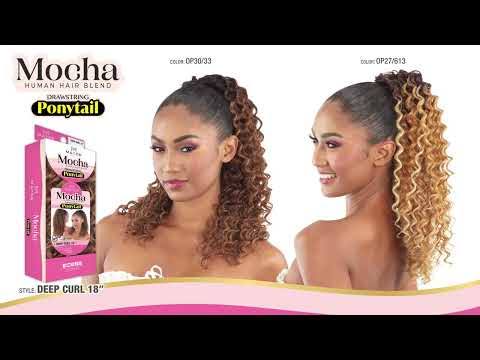 Mayde Mocha Human Blend  DrawString Ponytail Deep Curl 18"