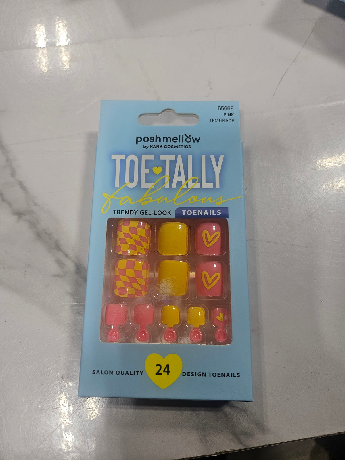 PoshMellow Toe Tally Trendy Gel Look Toe Nails Pink lemonade 65668 by Beauty Giant