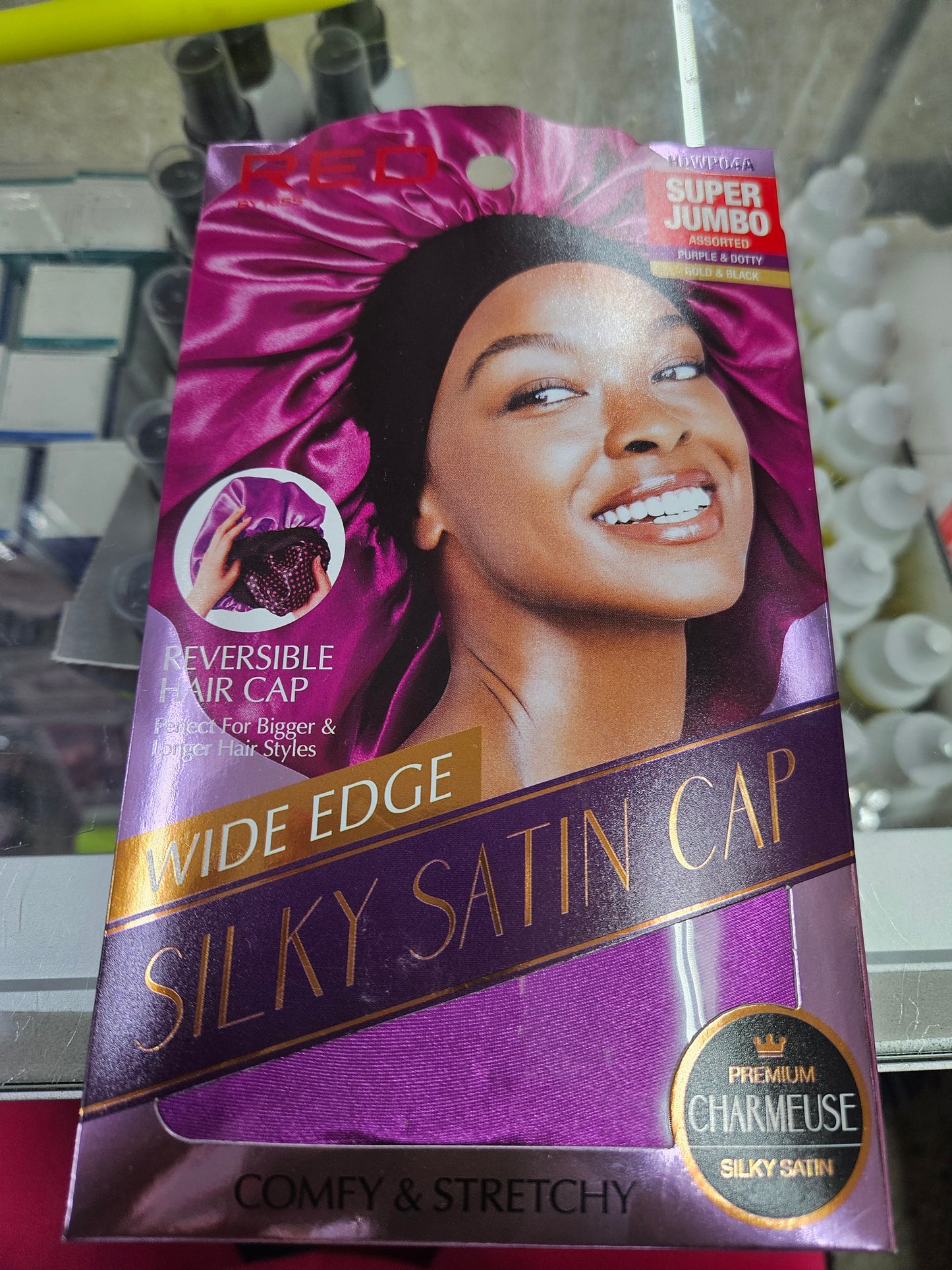 Red silky satin cap wide edge