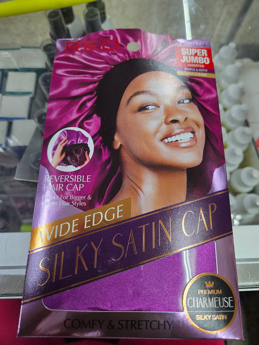 Red silky satin cap wide edge