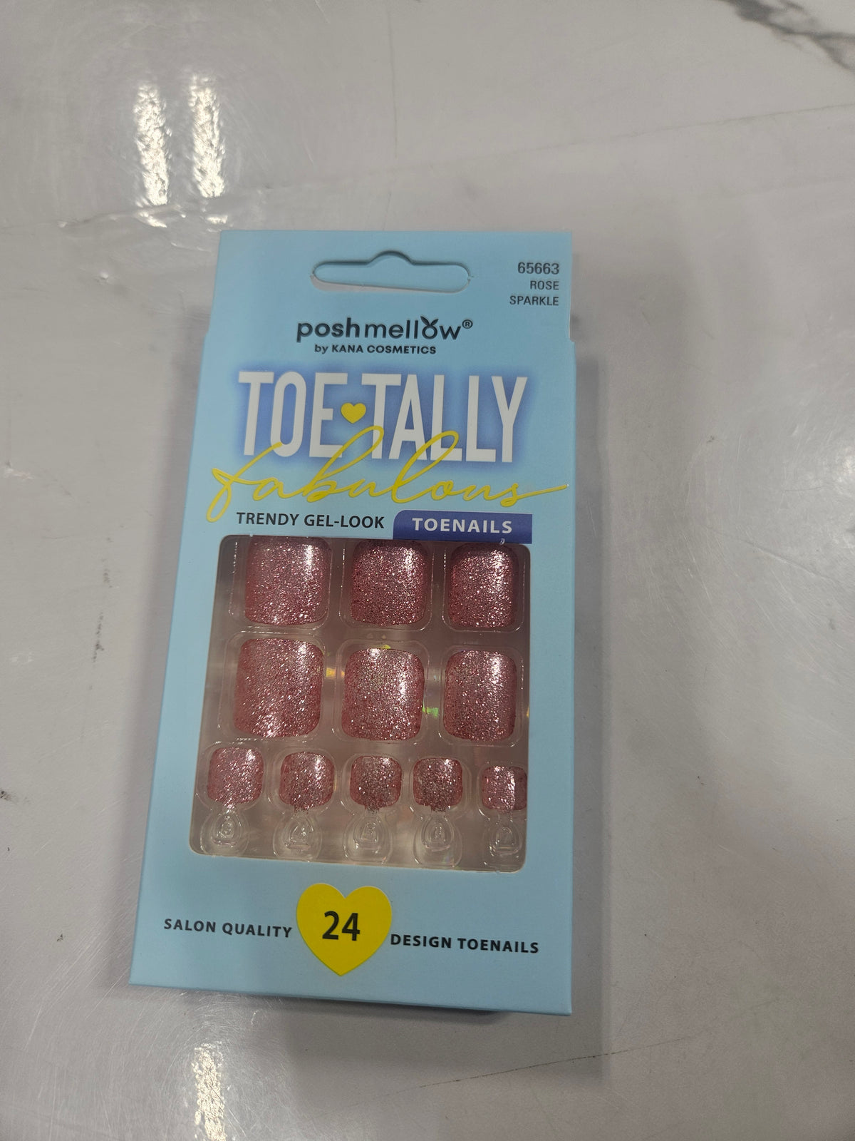 PoshMellow Toe Tally Trendy Gel Look Toe Nails Rose sparkle 65663 by Beauty Giant