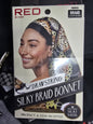 Red drawstring silky braid bonnet